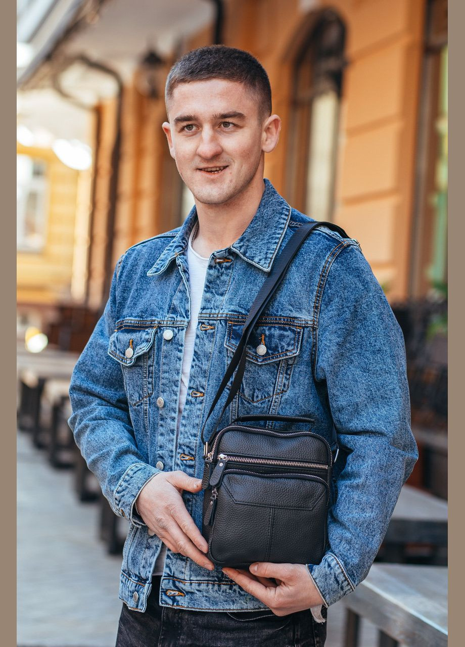 Чоловічий шкіряний чорний месенджер через плече Tiding Bag (302390950)