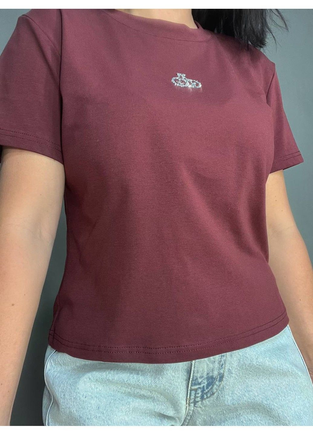 Футболка женская A-N 911-20 средняя длина вишня камушки one size No Brand - (318828259)