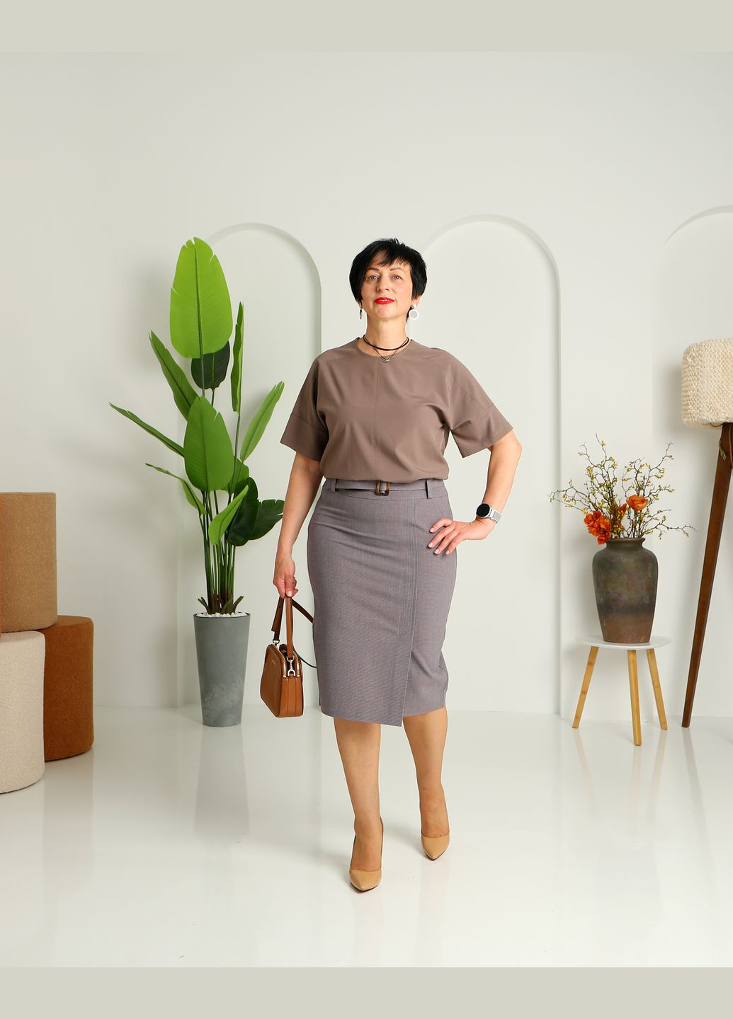 Серая офисная классическая юбка карандаш 432бб1 серо-красная No Brand карандаш