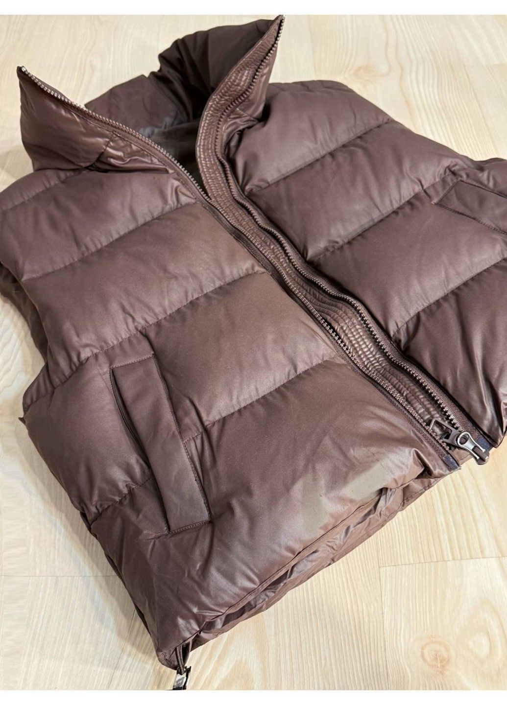 Жилетка женская A-N 10013 дутая без капюшона коричневая No Brand (343276854)