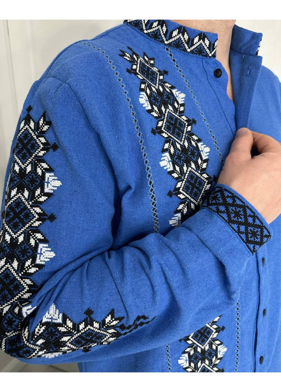 Голубая вышиванка мужская выполнена в традиционном украинском стиле, с рукавами, турция Україна (349729184)