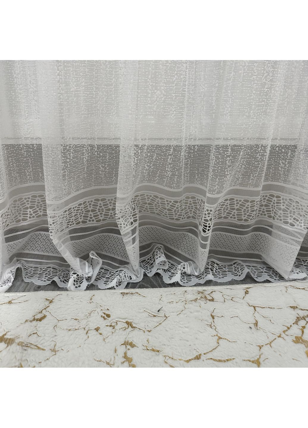 Тюль жаккард "Модерн" білого кольору з смужками, 400х270 см - готовий на тасьмі No Brand (363834545)