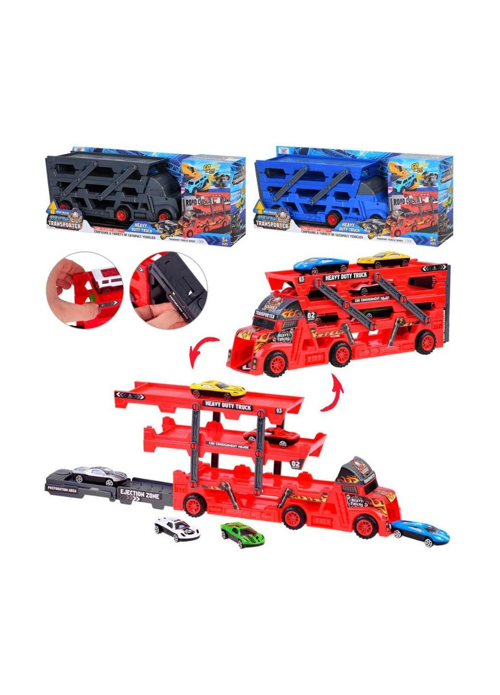 Набір машинок автовоз K180A10 трейлер з машинками 6 шт Синій Fun Game (327217131)