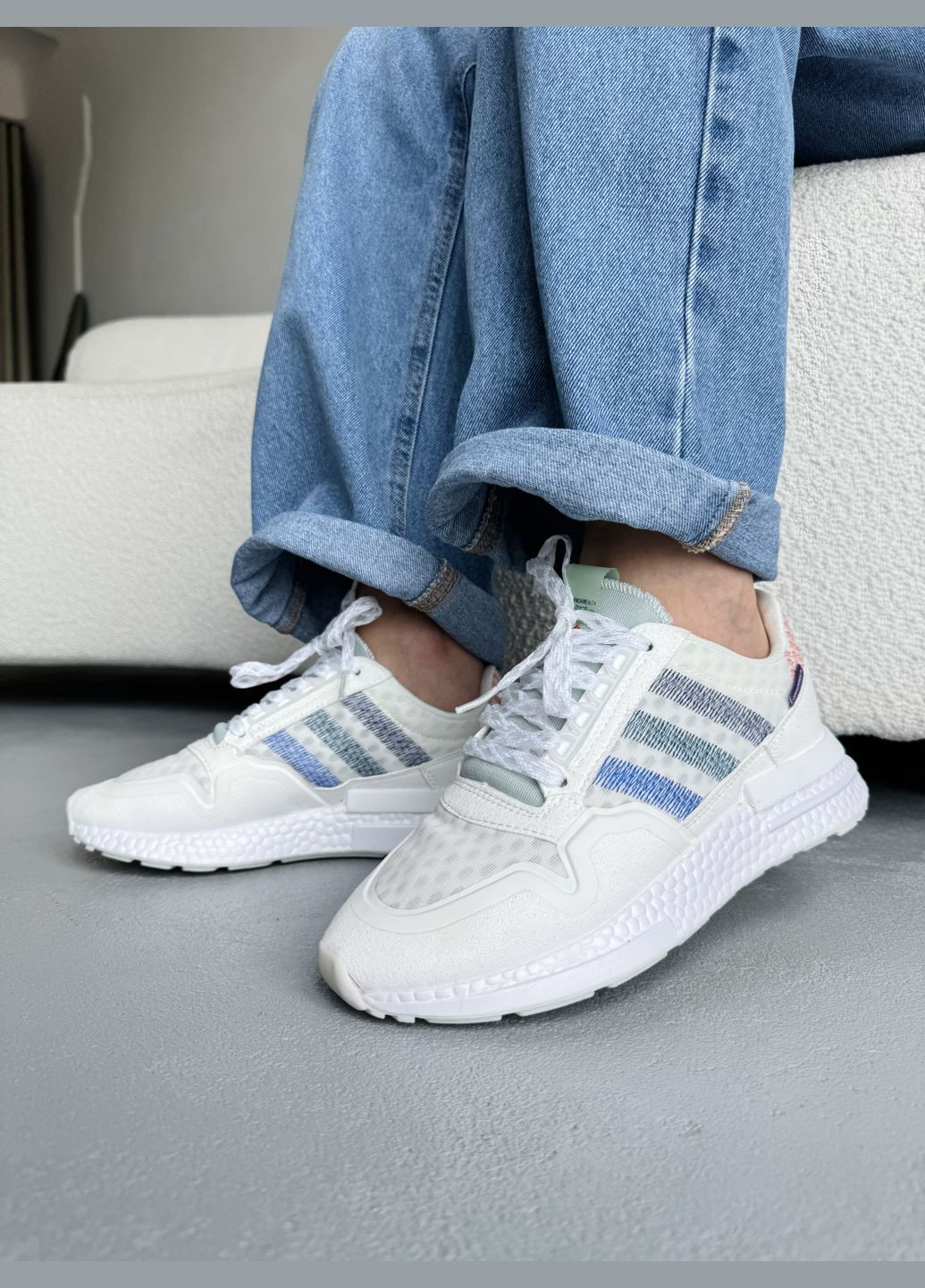 Белые демисезонные кроссовки мужские и женские adidas zx 500 rm white | адидас zx 500 белые No Brand