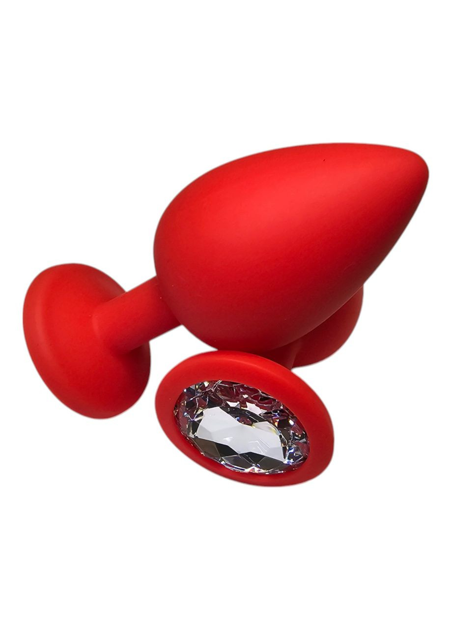 Анальна пробка силіконова червона з прозорим каменем Red Anal Plug Розмір L China (319774241)