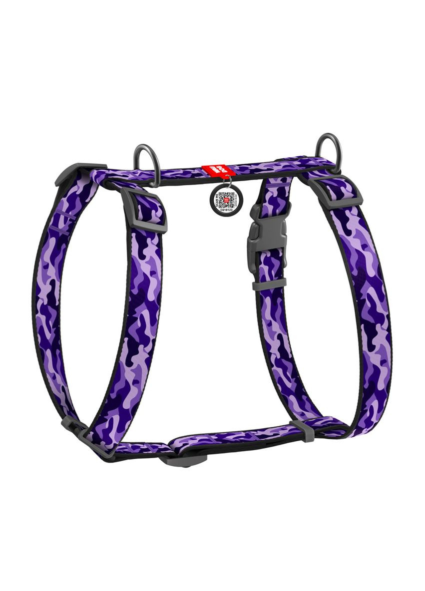 Шлея для собак анатомическая Hобразная Nylon Фиолетовый камо пластиковый фастекс S Ш 15 мм A 30-40 B 30-50 WAUDOG (279564709)