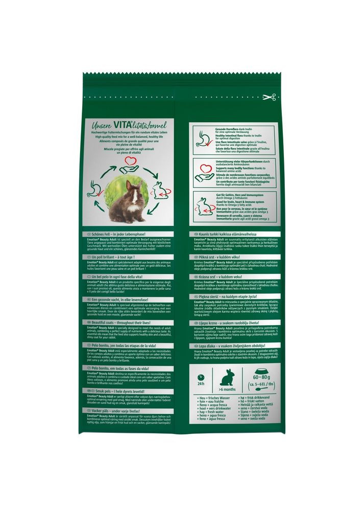 Корм Emotion Beauty Selection для длинношерстных кроликов, для кожи и шерсти, 600 г Vitakraft (362700690)