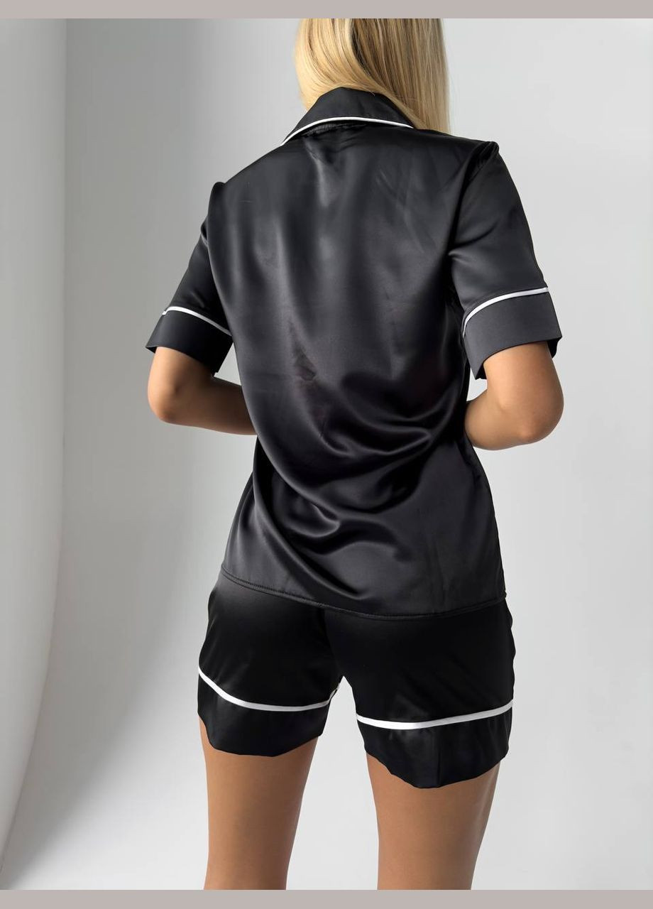 Черная всесезон пижама женская рубашка шорты майка + шорты No Brand