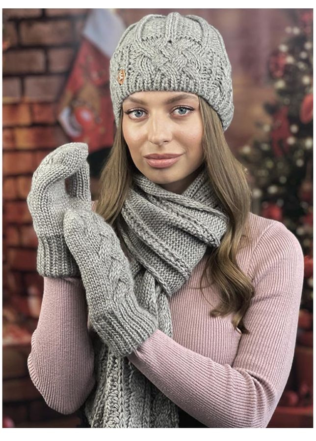 Шапка женская + шарф + варежки комплект Braxton Камелія (312538069)