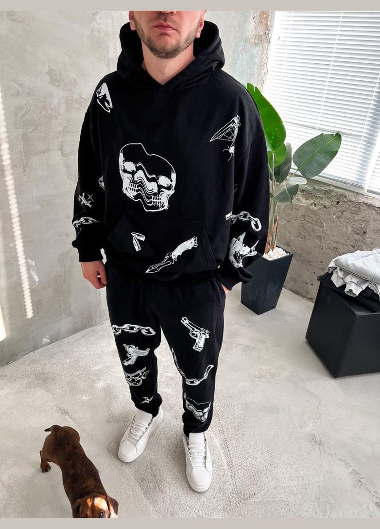 Костюм худі штани чоловічий стильний чорного кольору No Brand (370961131)