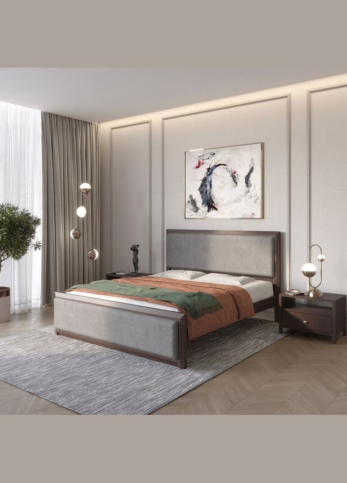 Односпальная деревянная кровать Барселона Б4 Венге/Аляска 93 (Серый) 80х190 см (MBG-14088) Mebigrand (366027846)