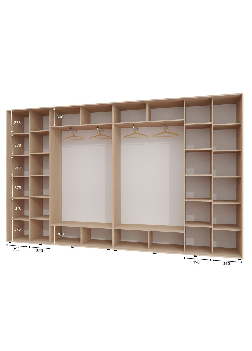 Шкаф-купе четырехдверный 410*45*230 см Дуб молочный 4 двери ДСП + Зеркало + Зеркало + ДСП ШК-02 Алекса (360477954)