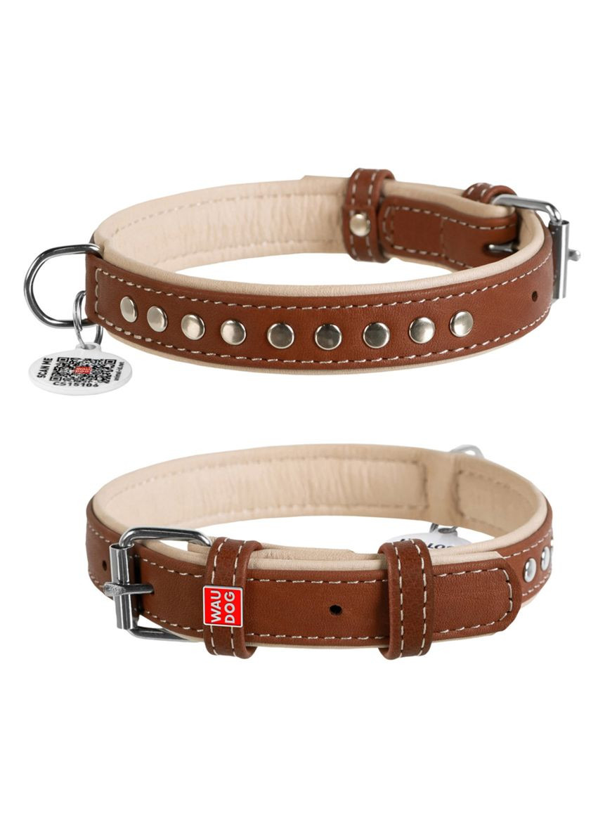 Нашийник для собак шкіряний Soft металеві прикраси Ш 15 мм Д 27-36 см коричневий WAUDOG (332879246)