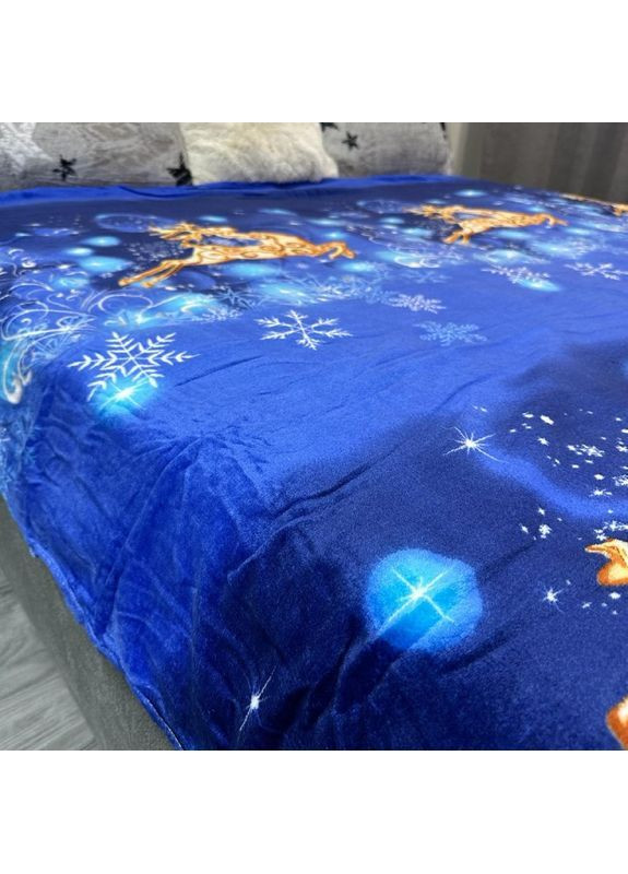 Новогодний Плед-покрывало синего цвета с рисунком, Евро 200x220 см. No Brand (365749770)