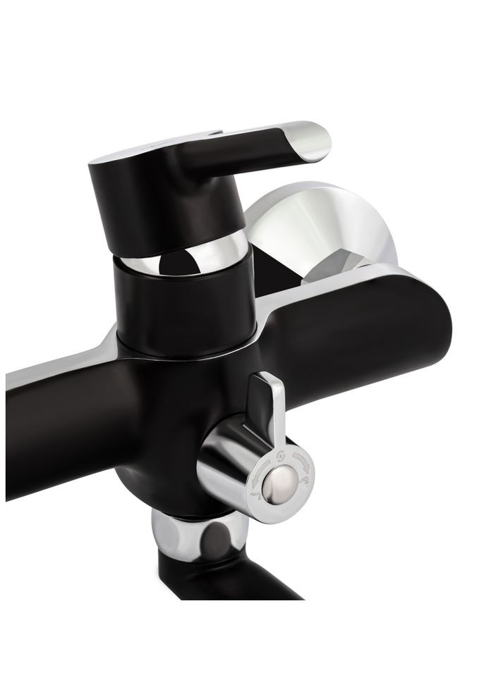 Смеситель для ванны Grand с поворотным изливом (c душевым гарнитуром) QTGRABCR005 Chrome/Black Qtap 005 (346492505)