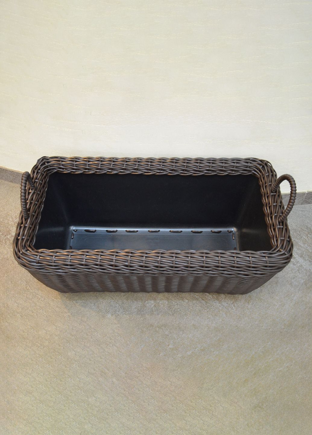 Корзина прямоугольная для дров (дровница) плетенная из искусственного ротанга ручной работы. Цвет Венге. 60 литров Handmade (327878867)