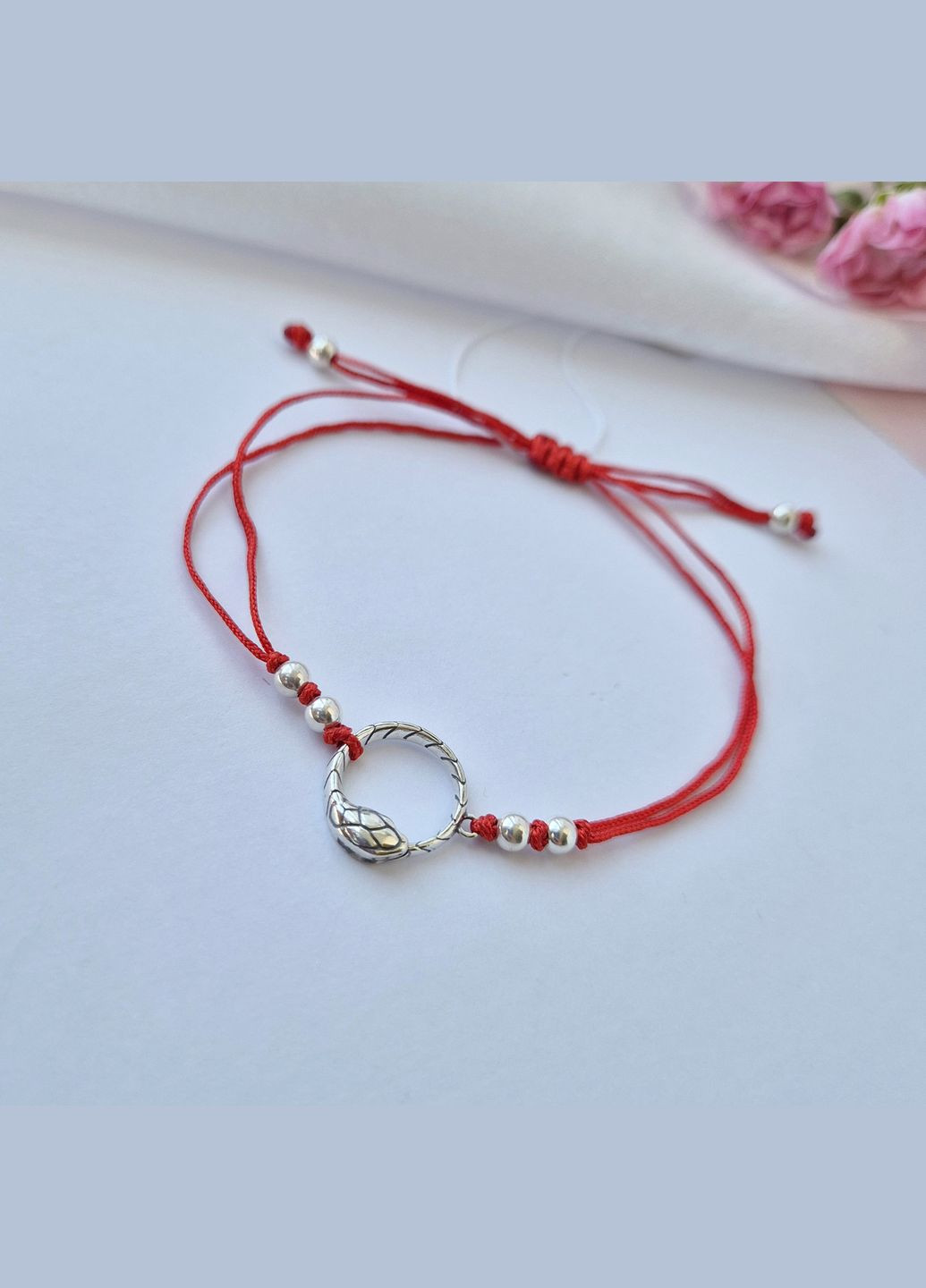 Серебряный Красный браслет без камней Змея серебро 925 пробы Черненное 75294 1.97г Nobrand (363969377)