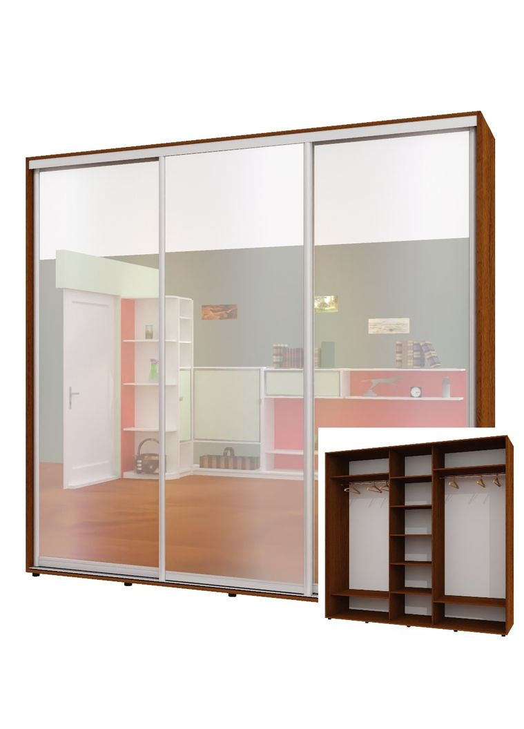 Шкаф-купе трехдверный 240*60*230 см Орех лесной 3 двери Зеркало ШК-04 Алекса (360465415)