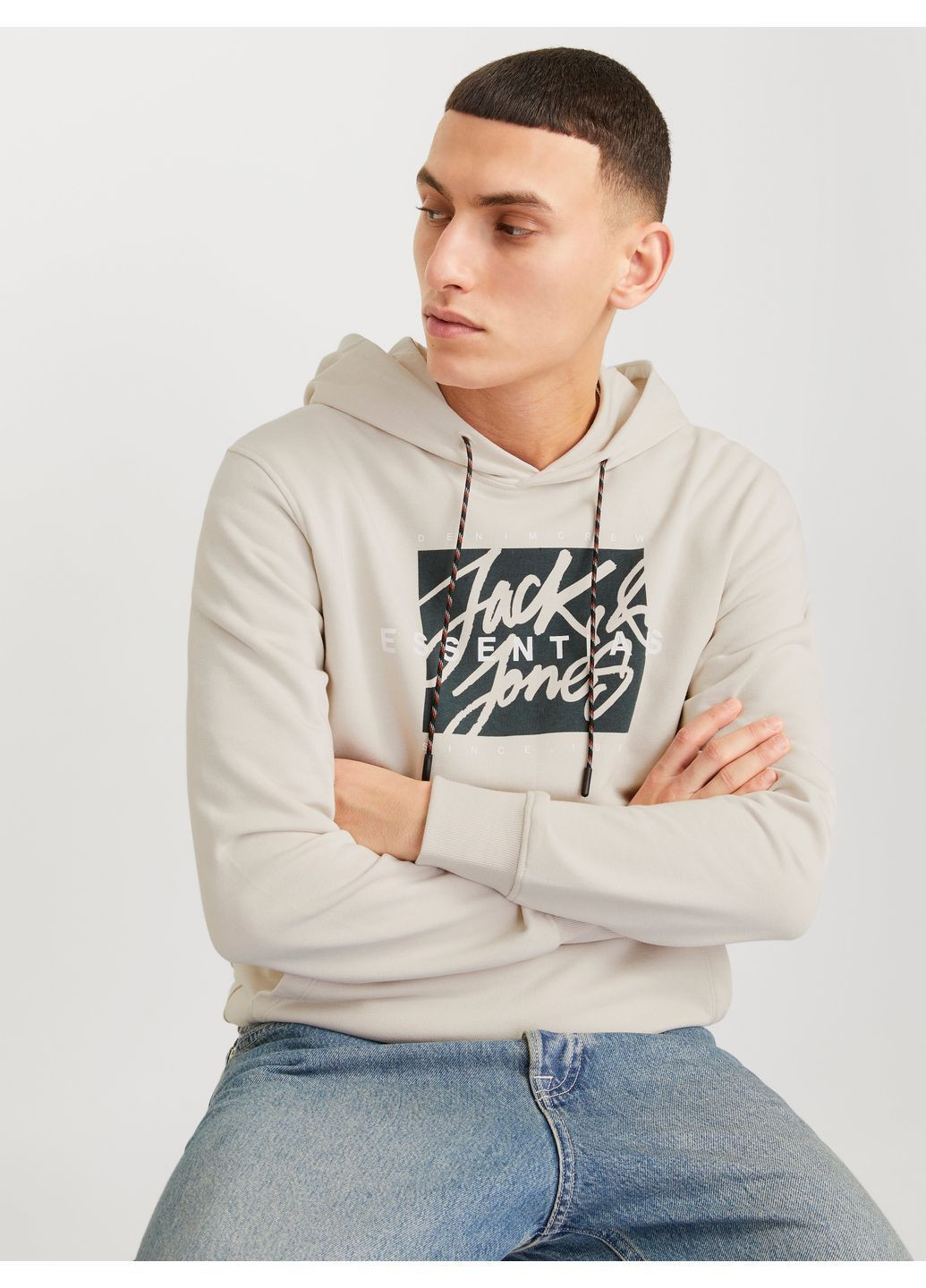 Худи демисезон,светло-бежевый с принтом,JACK&JONES Jack & Jones (372127365)