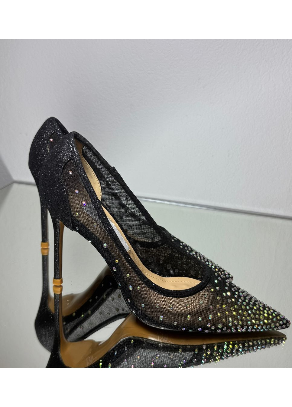 No Brand Жіночі туфлі святкові із камінцями, чорний колір 10 см туфлі-човники чорний з текстиль, — літо (351394464)
