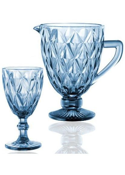 Набір для напоїв Elodia 6 фужерів 320мл та глечик 1.1л кобальтове скло для вина та соків S&T (368981510)