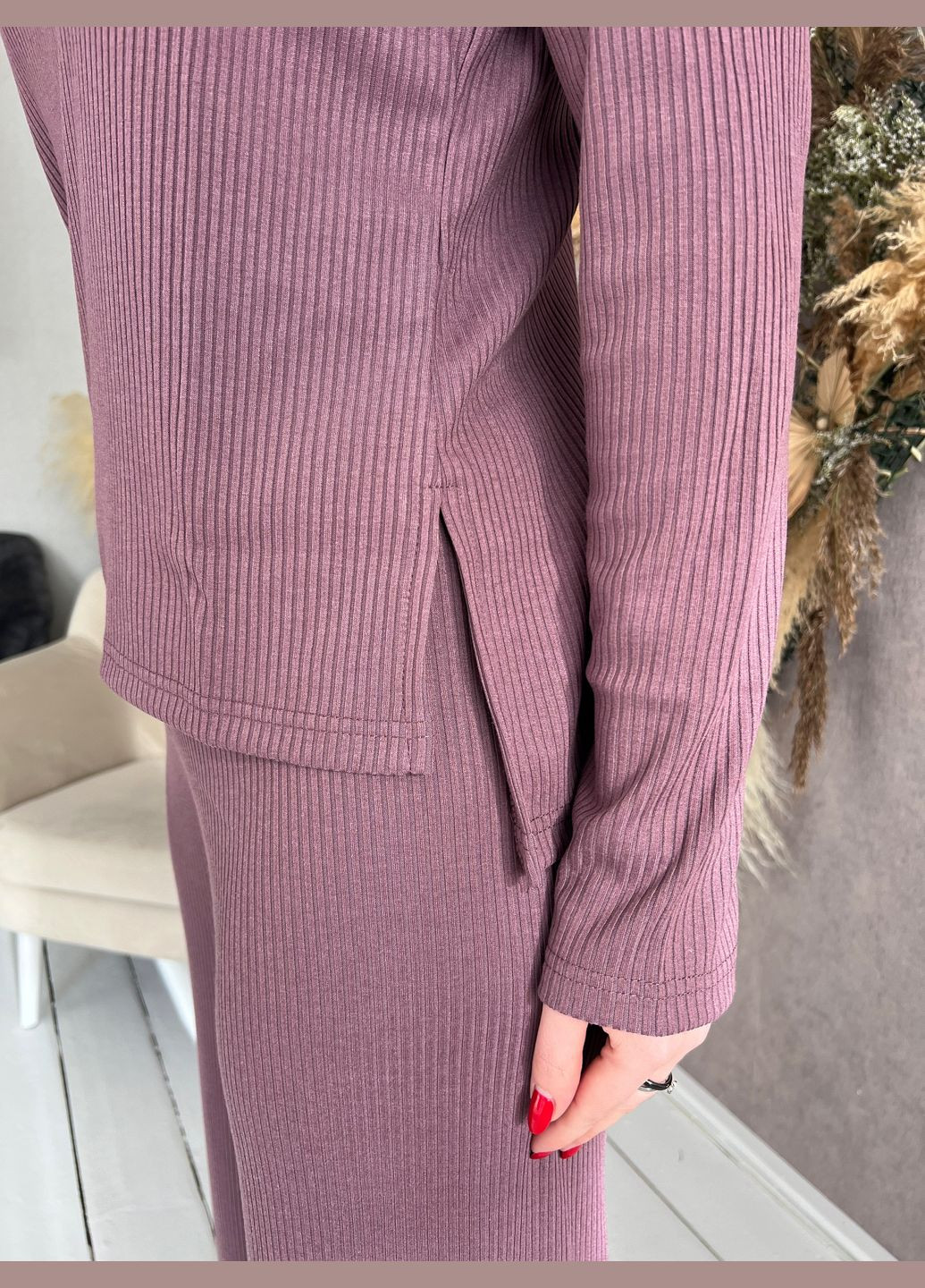 Костюм повседневный в рубчик (кофта, брюки) пурпурный Jolie (280937241)