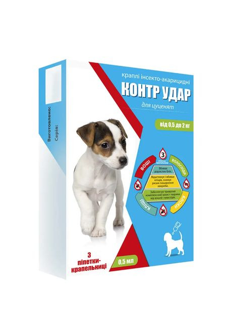 Краплі Контр Удар для цуценят 0,5-2 кг (3піп/0,5 мл) Круг No Brand (369151624)