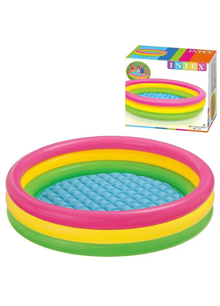 Дитячий надувний басейн 57422-1 «Веселка», з надувним дном, 147 х 33 см, з кульками 10 шт Intex (298578378)