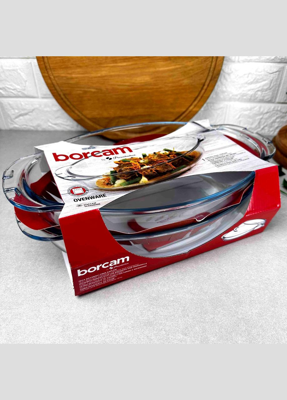 Овальная жаропрочная форма с крышкой 4.5 л, стеклянная утятница Borcam (303209917)