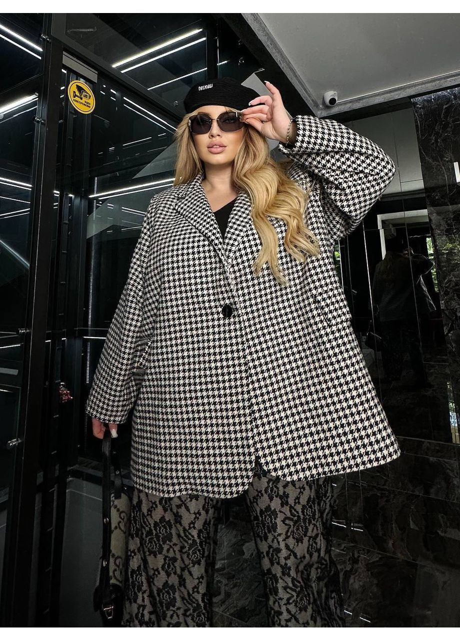 Черно-белый женский пиджак оверсайз Україна с узором пье-де-пуль «гусиная лапка» - демисезонный