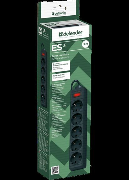 Сетевой фильтр ES 3m 5 роз. Black (99485) Defender (278366572)