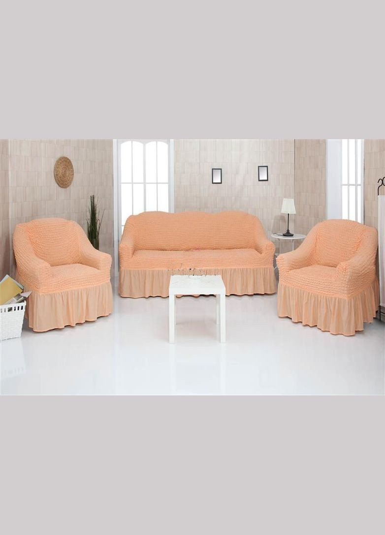 Чехлы натяжные на диван 3-х местный и два кресла 01-227 (универсальные) Персиковый Venera (268547750)