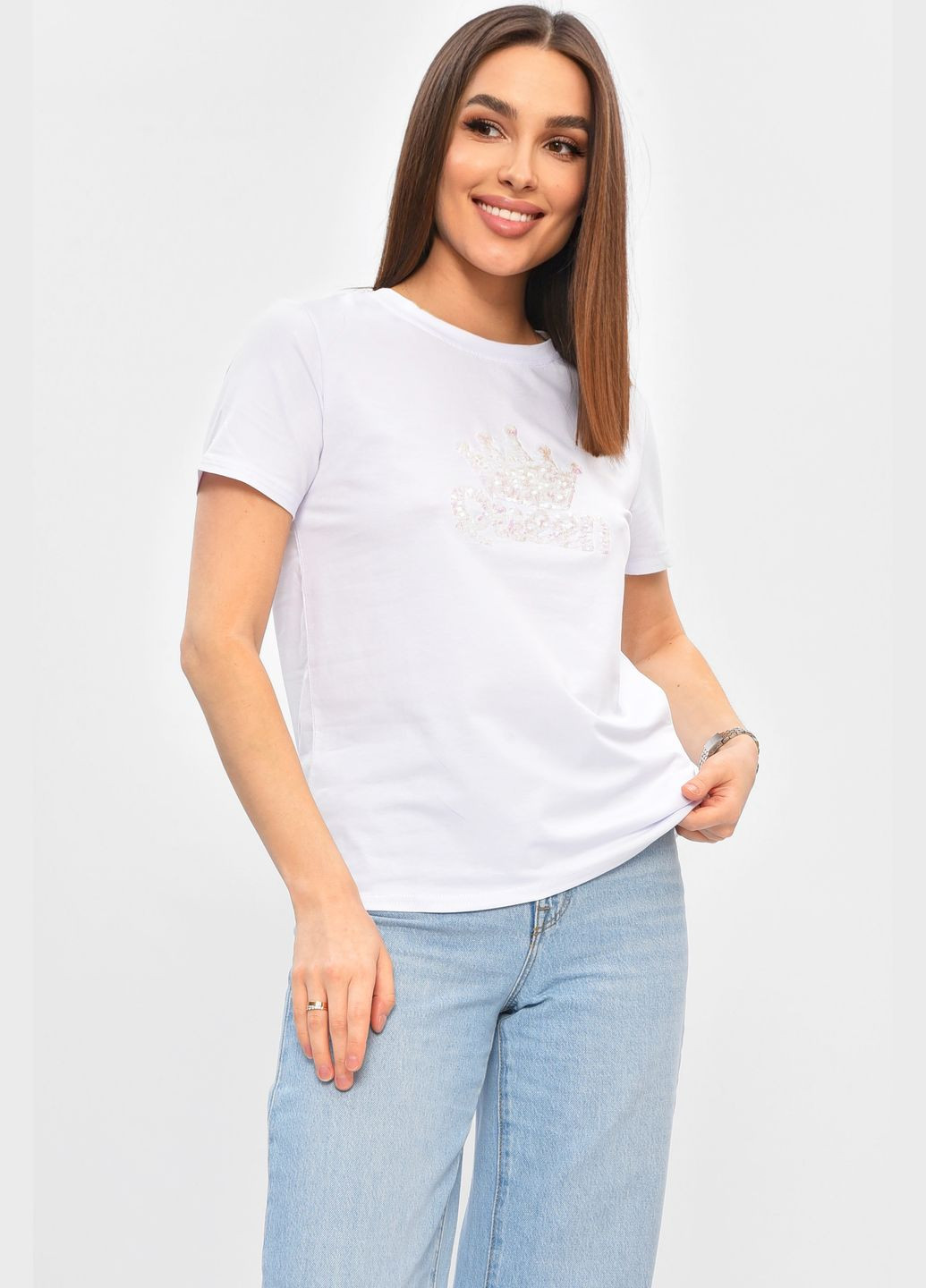 Футболка жіноча білого кольору з принтом Let's Shop - (332565040)