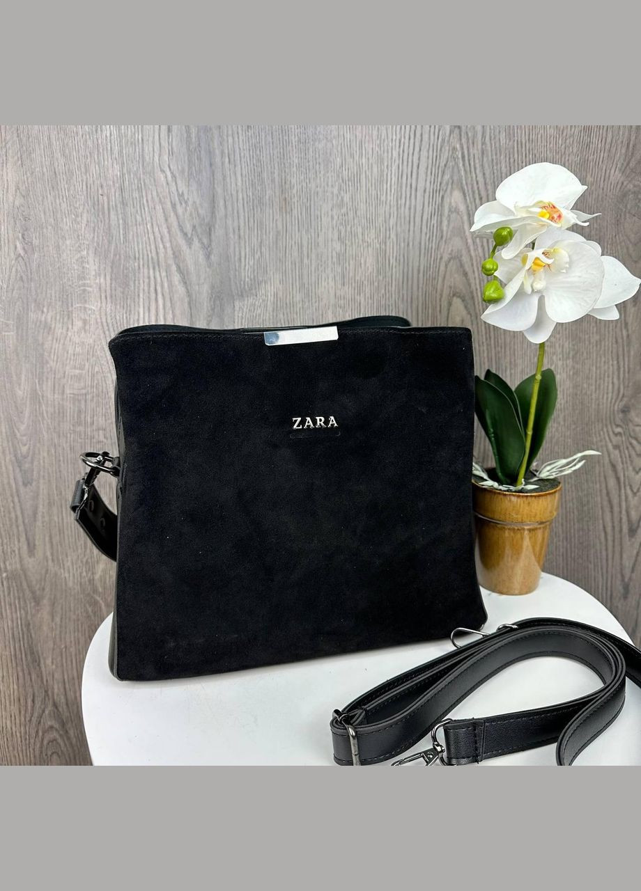 Жіноча замшева сумка стиль Zara, сумочка Зара чорна натуральна замша No Brand (334729536)
