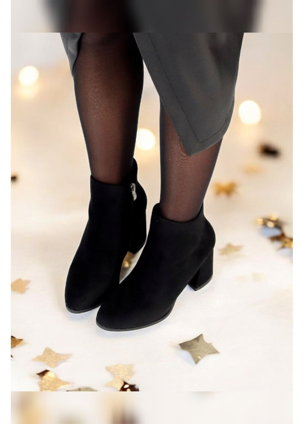 Чорні демісезонна жіночі ботильйони чорні демісезонні на підборах з еко замші Mengfuna Ботильйони