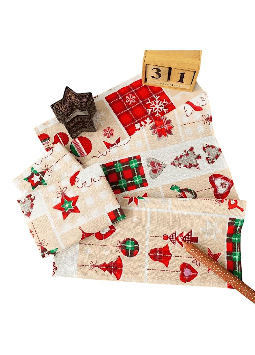 Набір комплект святкових новорічних бавовняних бавовняних рушників серветок для кухні 5 штук 35х75 см (478754-Prob) Прикраса Unbranded новорічний комбінований