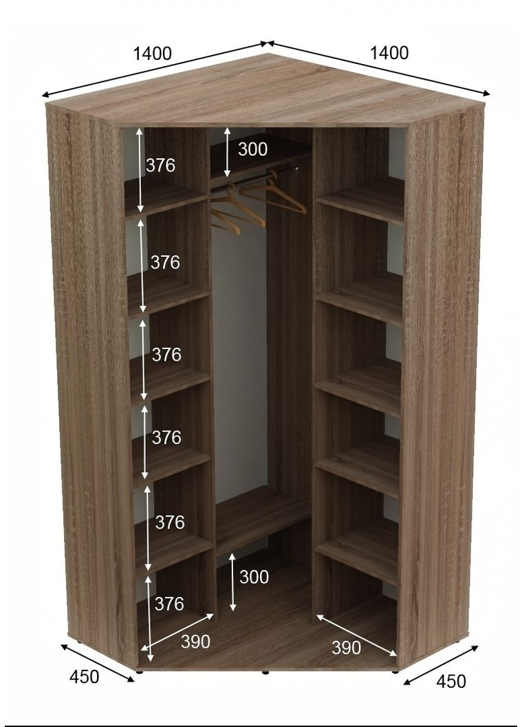 Шафа-купе дводверна 140*140*220 см Дуб Сонома трюфель 2 двері ДСП Кут-4 Алекса (360440897)