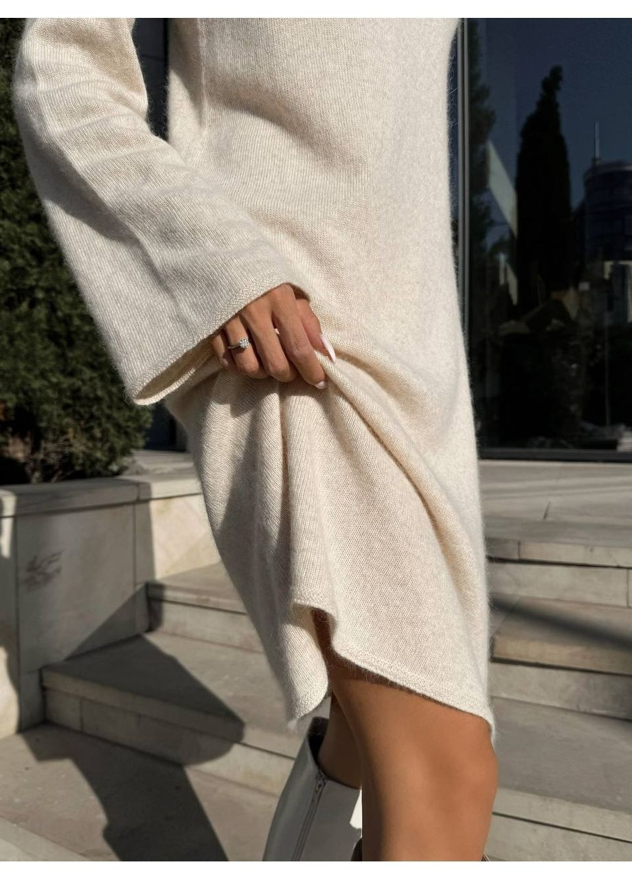 Бежева повсякденний, кежуал преміум сукня з ангори та шерсті 💎💎💎 сукня светр Україна однотонна