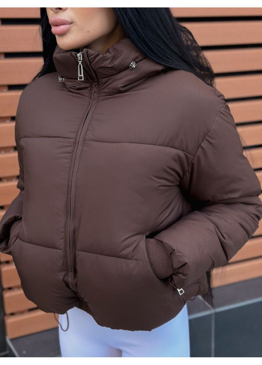 Темно-коричневая зимняя 🔥 теплая женская зимняя куртка с капюшоном — замеры в описании куртка-пальто GD/GL Модний простір