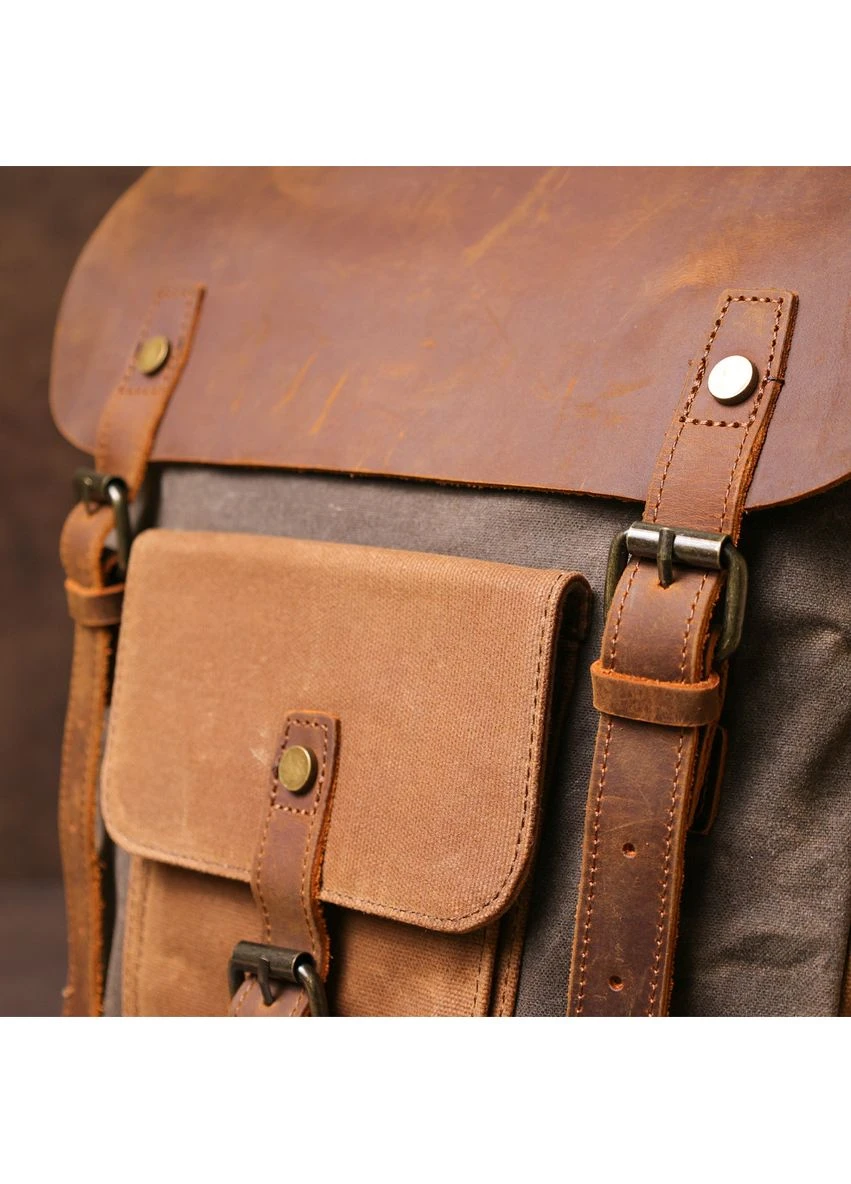 Текстильный Рюкзак С Боковыми Карманами Canvas Коричневый Мужской Seli Vintage (389497029)