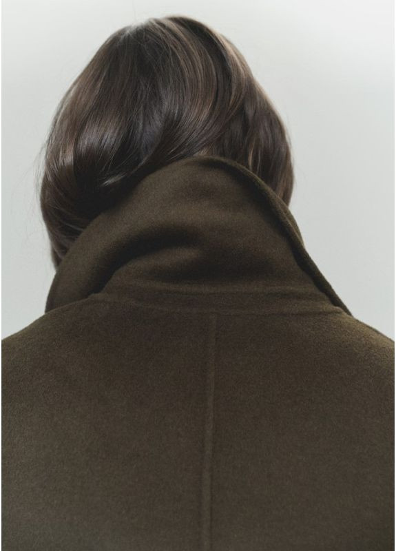 Оливковое (хаки) демисезонное Пальто ручной работы с поясом Mango