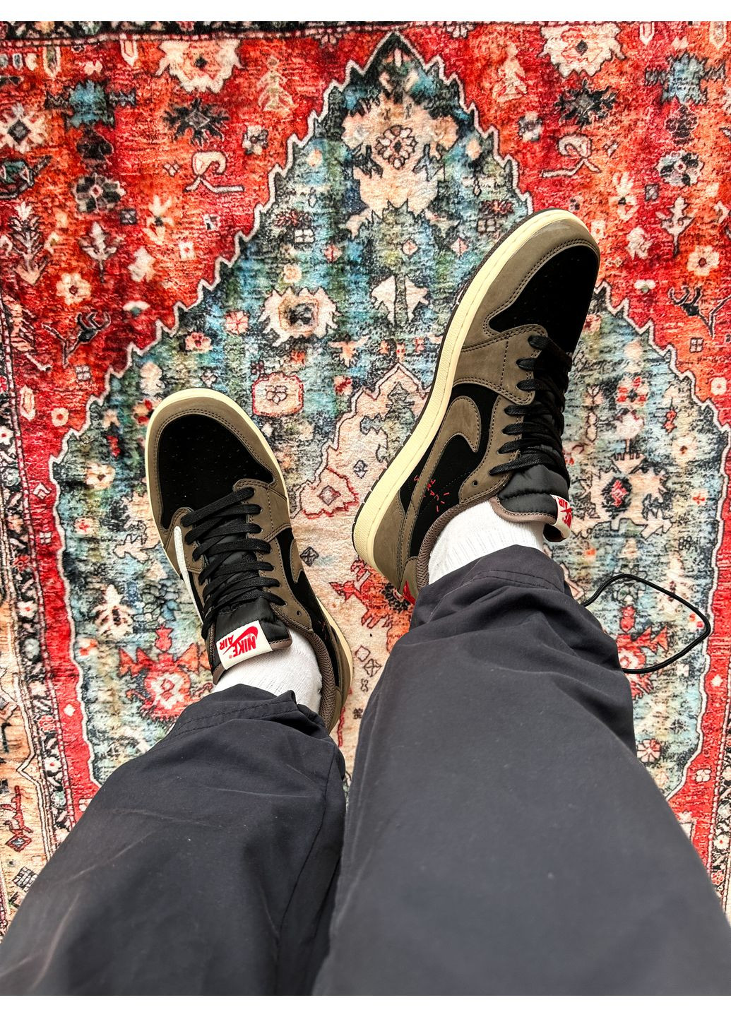 Коричневі Осінні кросівки чоловічі і жіночі nike air jordan 1 retro low x travis scott low | найк еір джордан 1 ретро коричневі No Brand