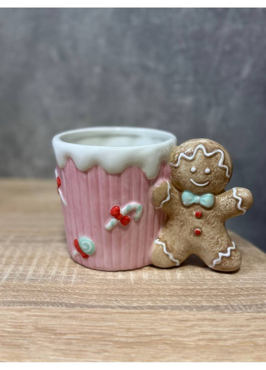 Нобир чашек новогодних Имбирный пряник керамика 400 мл 2 шт Красный с розовым 6037-006 ELISEY (367912851)