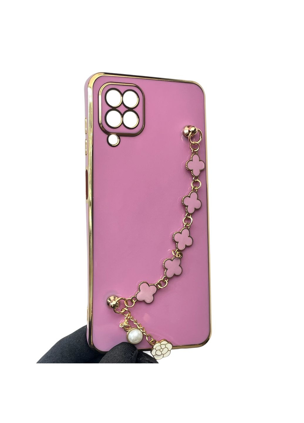 Чохол для телефона Galaxy M12 (SM-M127F) жіночій із ремінцем з прикрасами та золотою окантовкою на самсунг м12 чорничний gs1 Samsung (366387283)