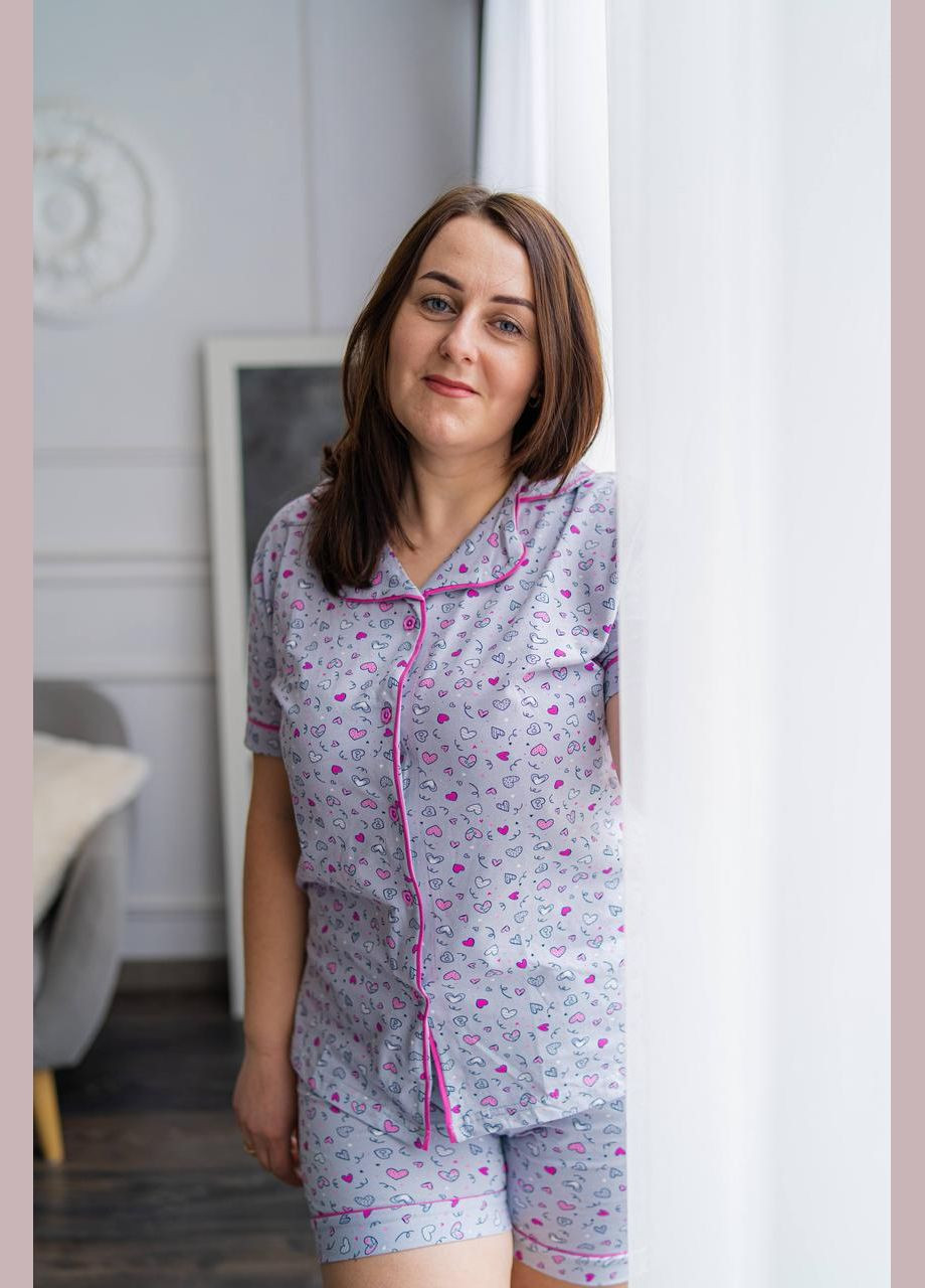 Серая всесезон пижама женская, комплект для дома и сна шорты и футболка футболка + шорты Miss Victoria