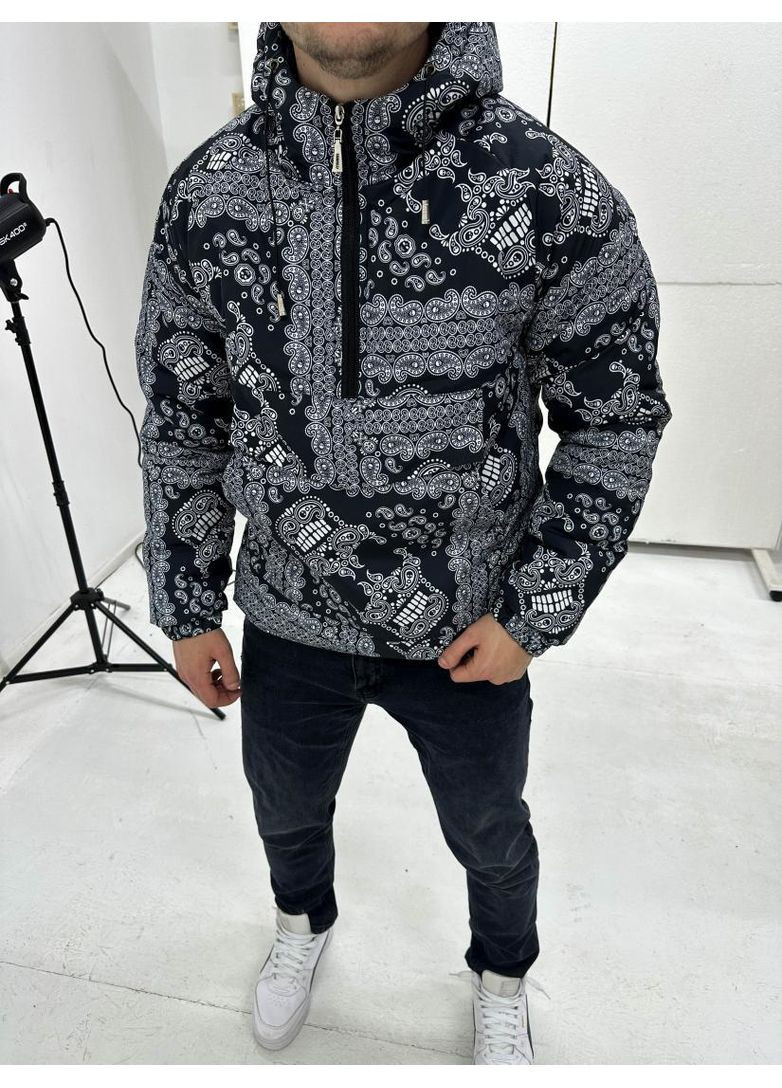 Комбінована демісезонна анорак теплий чоловічий темного кольору наповнювач синтепух No Brand