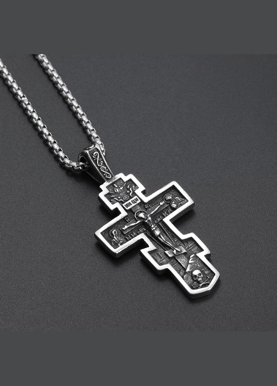 Чоловічий кулон хрестик із ланцюжком на шию підвіска амулет стильний оберег STORE 182-Сер (329202055)