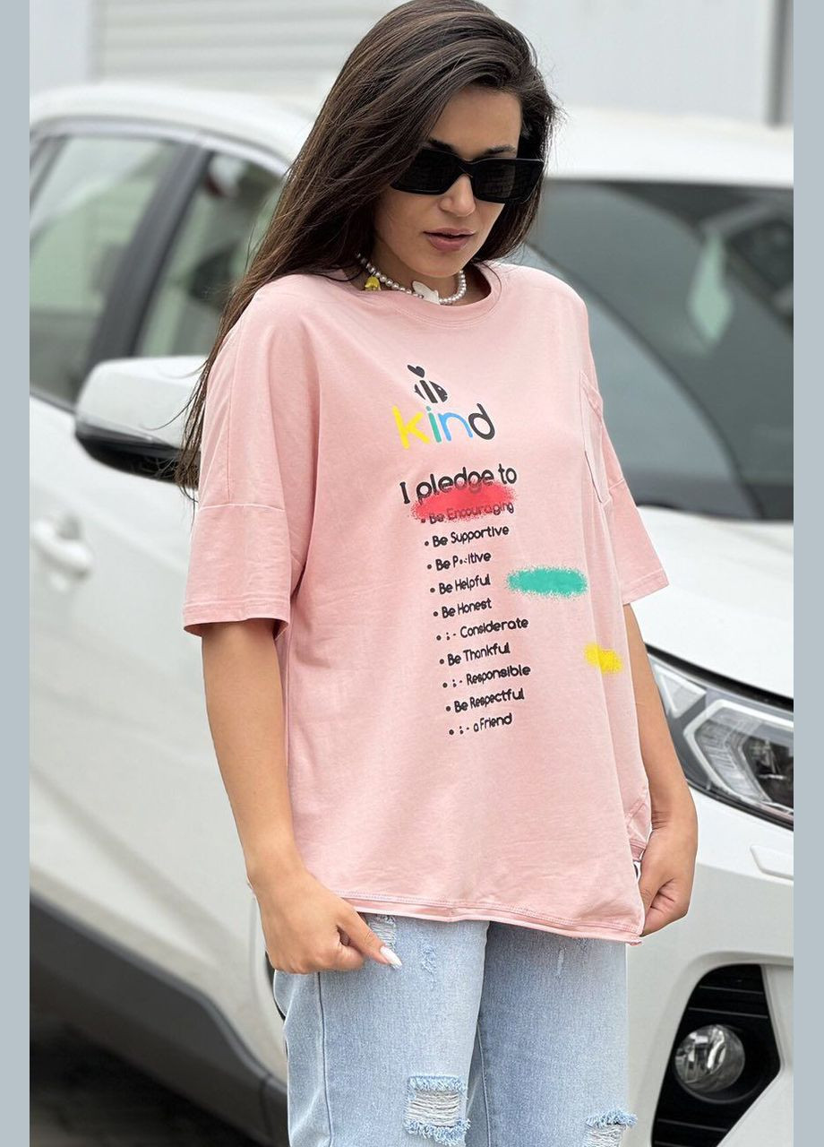 Пудрова літня футболка жіноча напівбатальна пудрового кольору Let's Shop