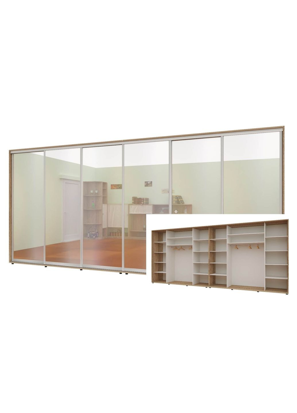 Шкаф-купе шестидверный Комфорт Мебель 500*60*220 см Натуральный 6 дверей Зеркало Макси Комфорт Меблі (360471411)