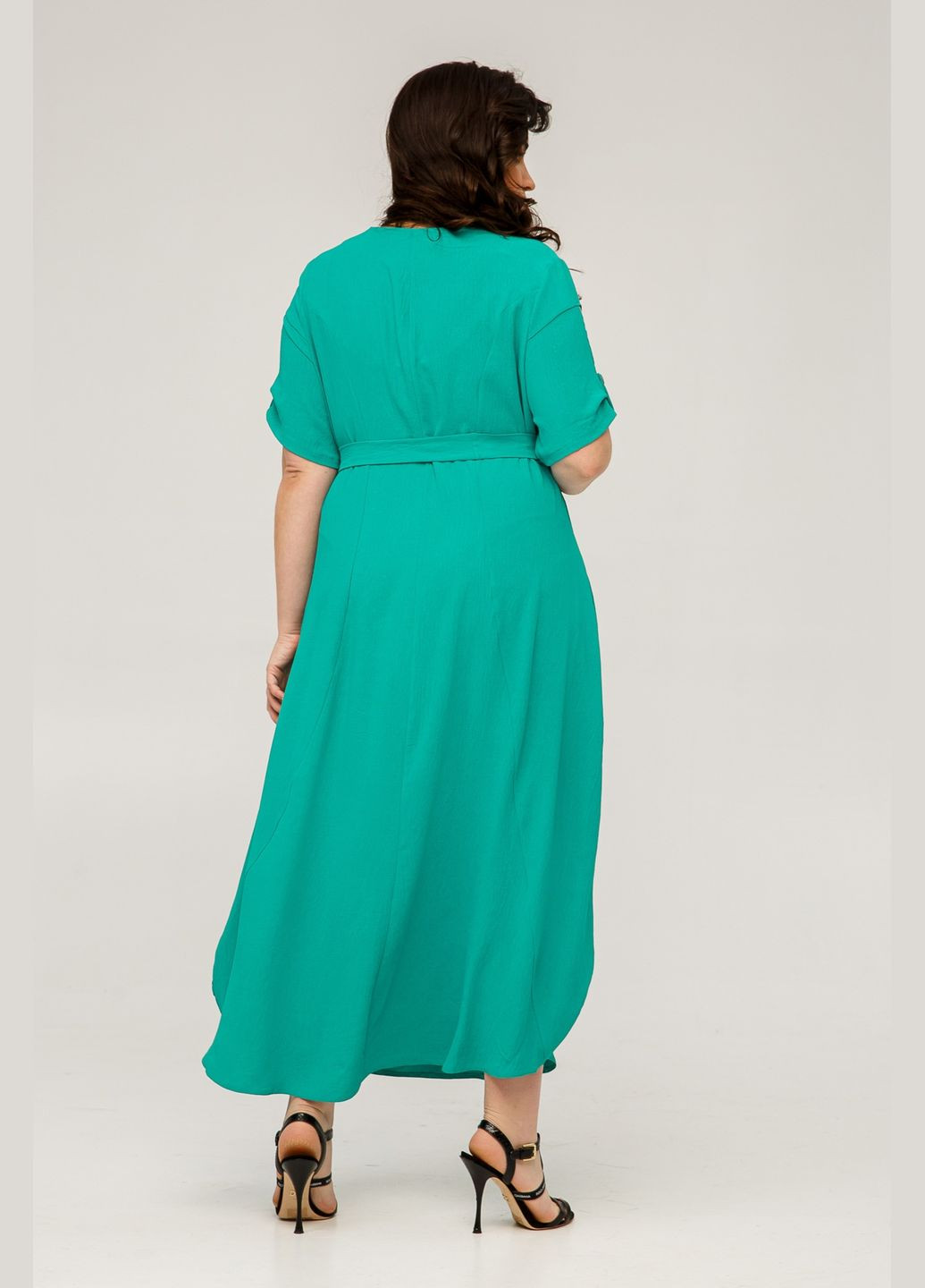 Бирюзовое повседневный летнее платье полуприлегающего силуэта из американского укропного крепа рукав втачный с защепкой all posa (ap101495p) A'll Posa